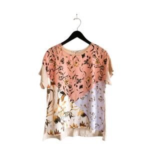 Floral Colorblock Short Sleeve Top Tan